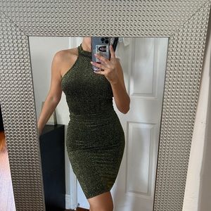 Black midi dress with gold details